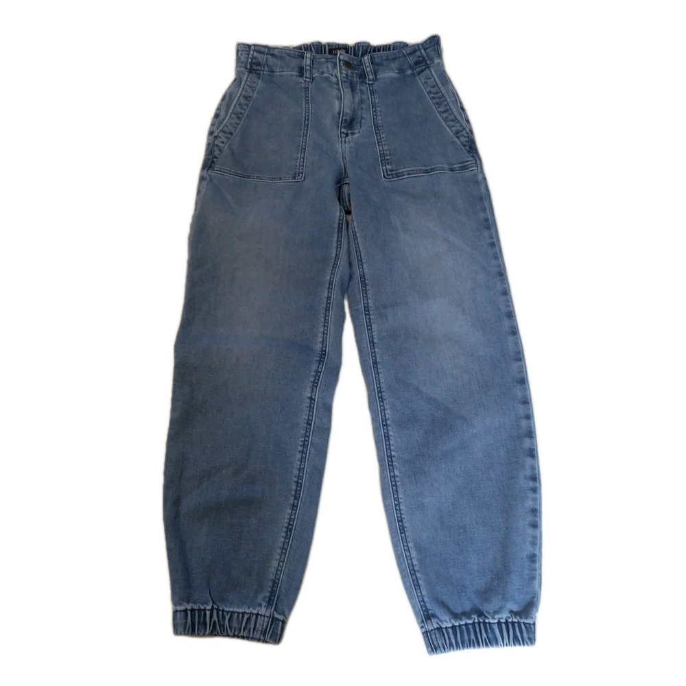 J.Crew High-Rise Denim Joggers Blue Elastic Waist Patch Pocket Jeans Size 2